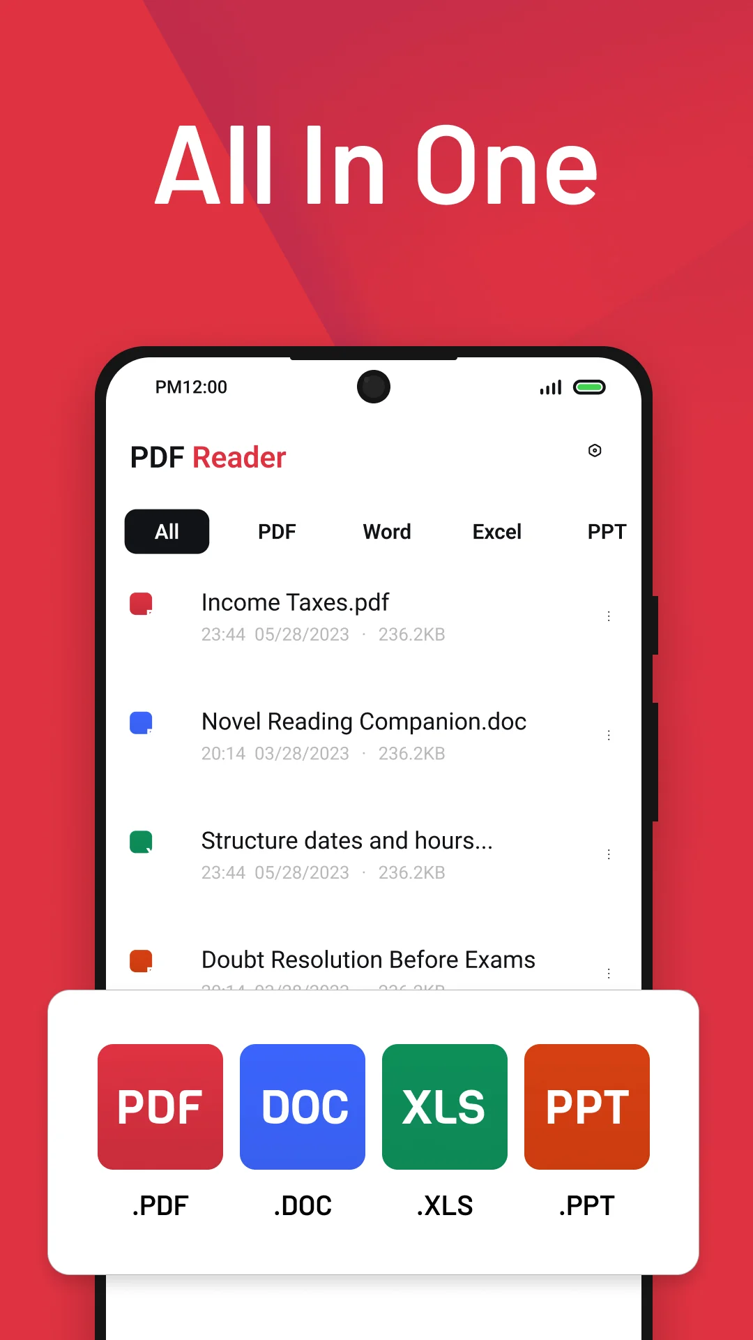 PDF Reader - Viewer & Editor 在 Google Play 上的螢幕截圖，顯示文件庫